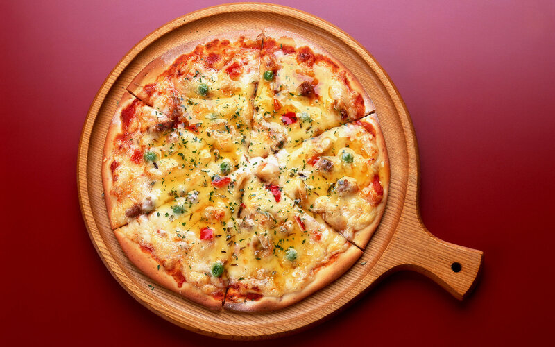 Pizza on Wooden Board — Red