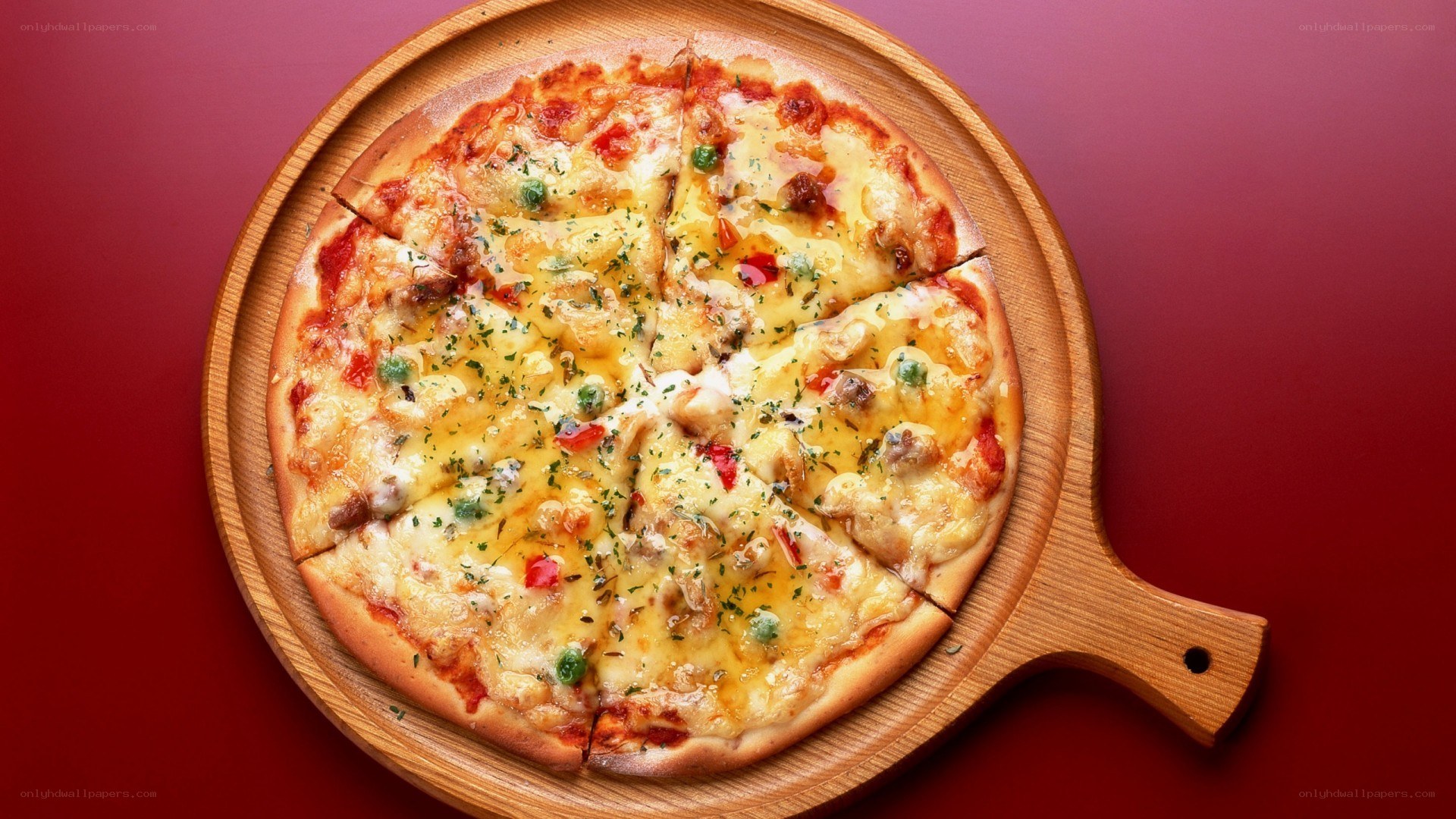 pizza on wooden serving board