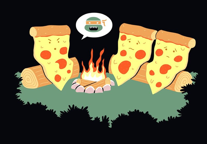 Pizza slices at campfire