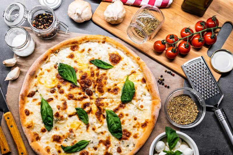 Pizza with Basil and Cheese