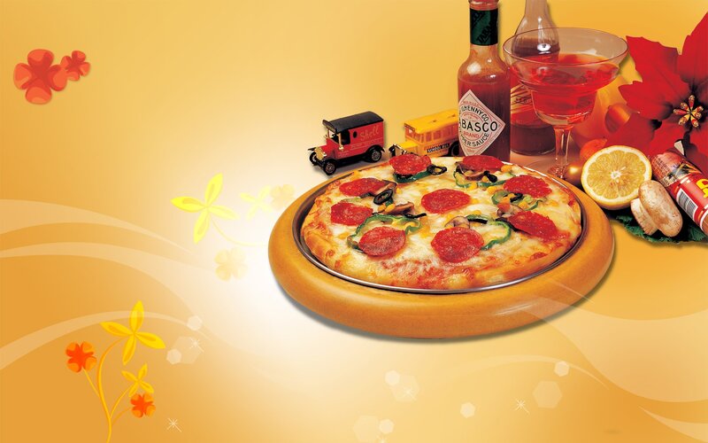 Pizza with condiments and toys