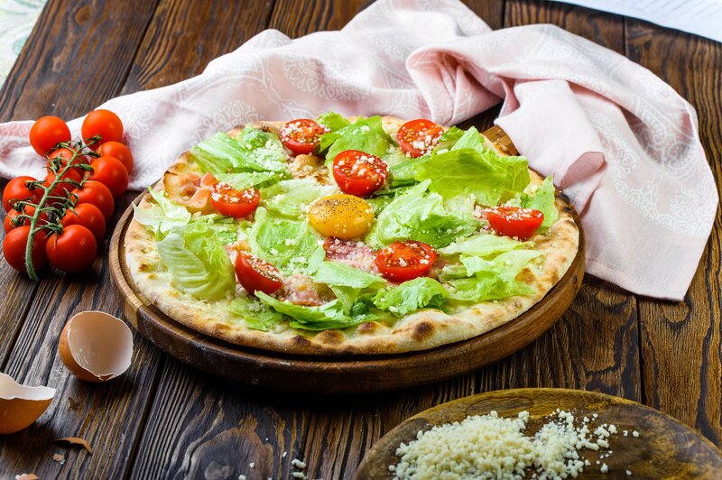 Pizza with Lettuce and Tomatoes