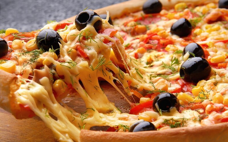 Pizza with Olives and Corn — Yellow, Appetizing