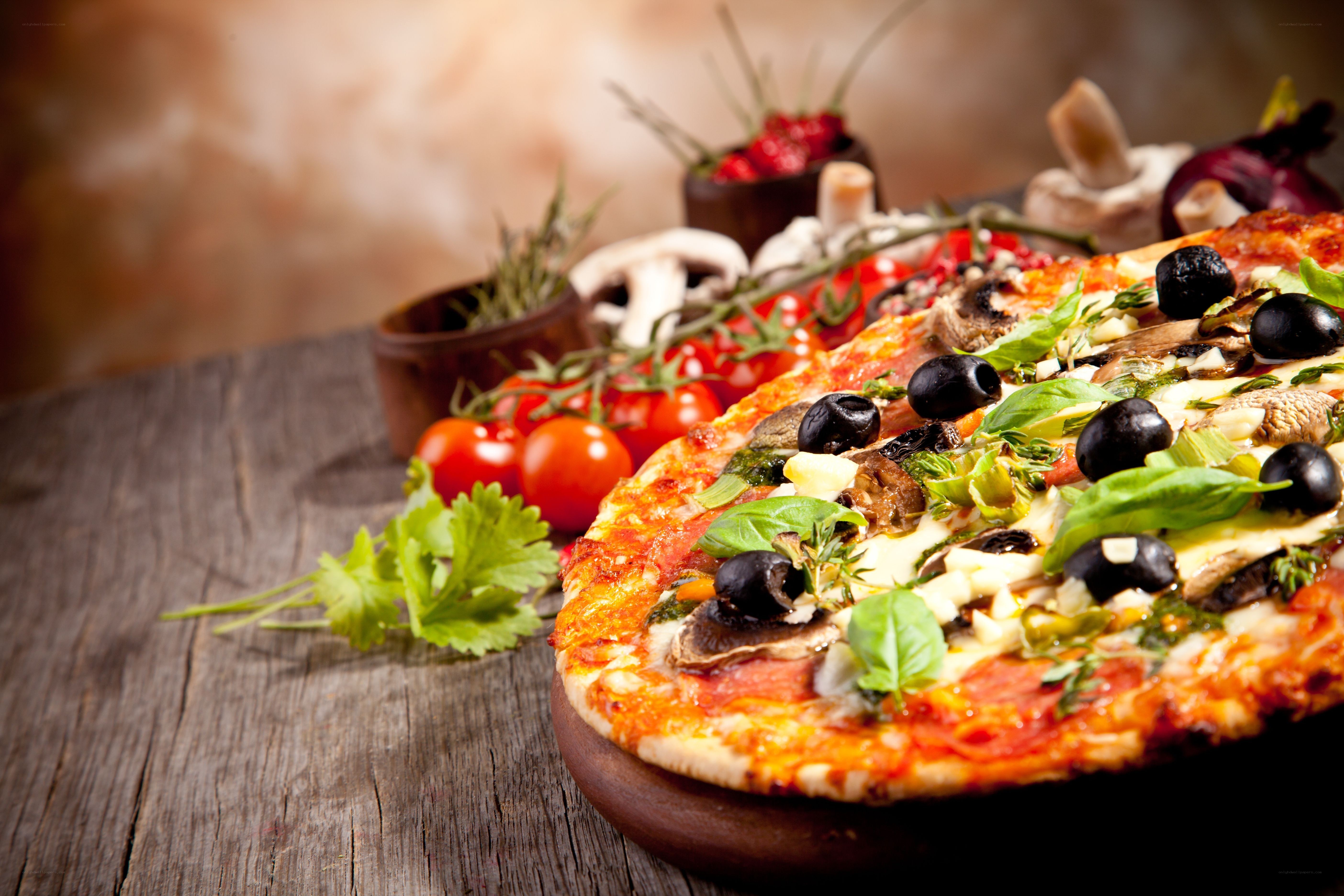 pizza with olives and mushrooms