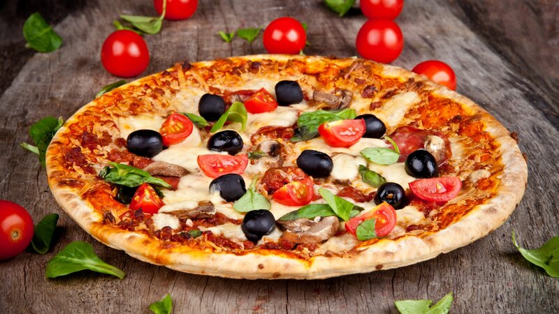 Pizza with Olives and Tomatoes
