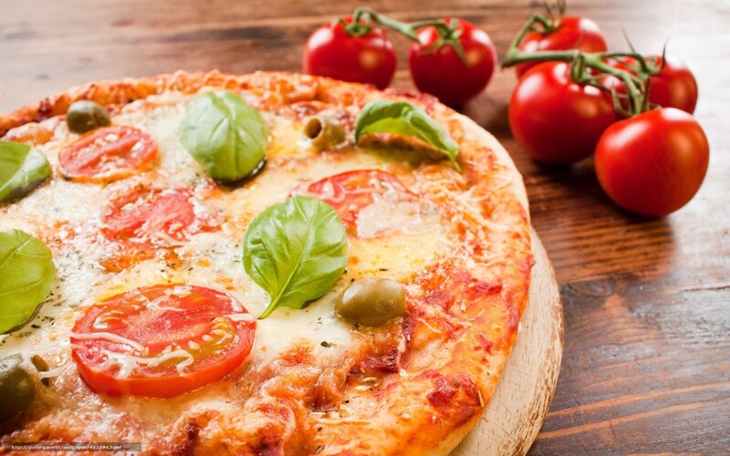 Pizza with Tomatoes and Basil — Red, Appetizing