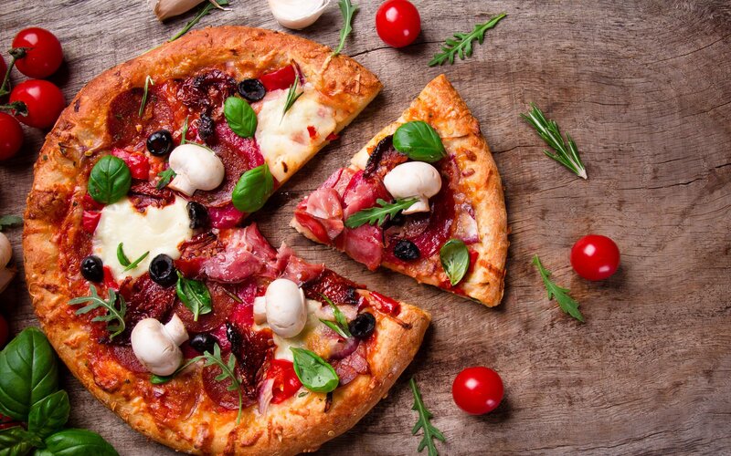 Pizza with Toppings — Brown, Appetizing, Photograph, Cherry Tomatoes