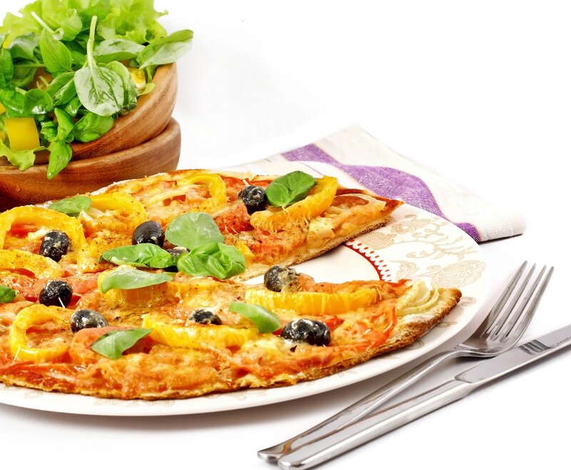 pizza with vegetables and salad