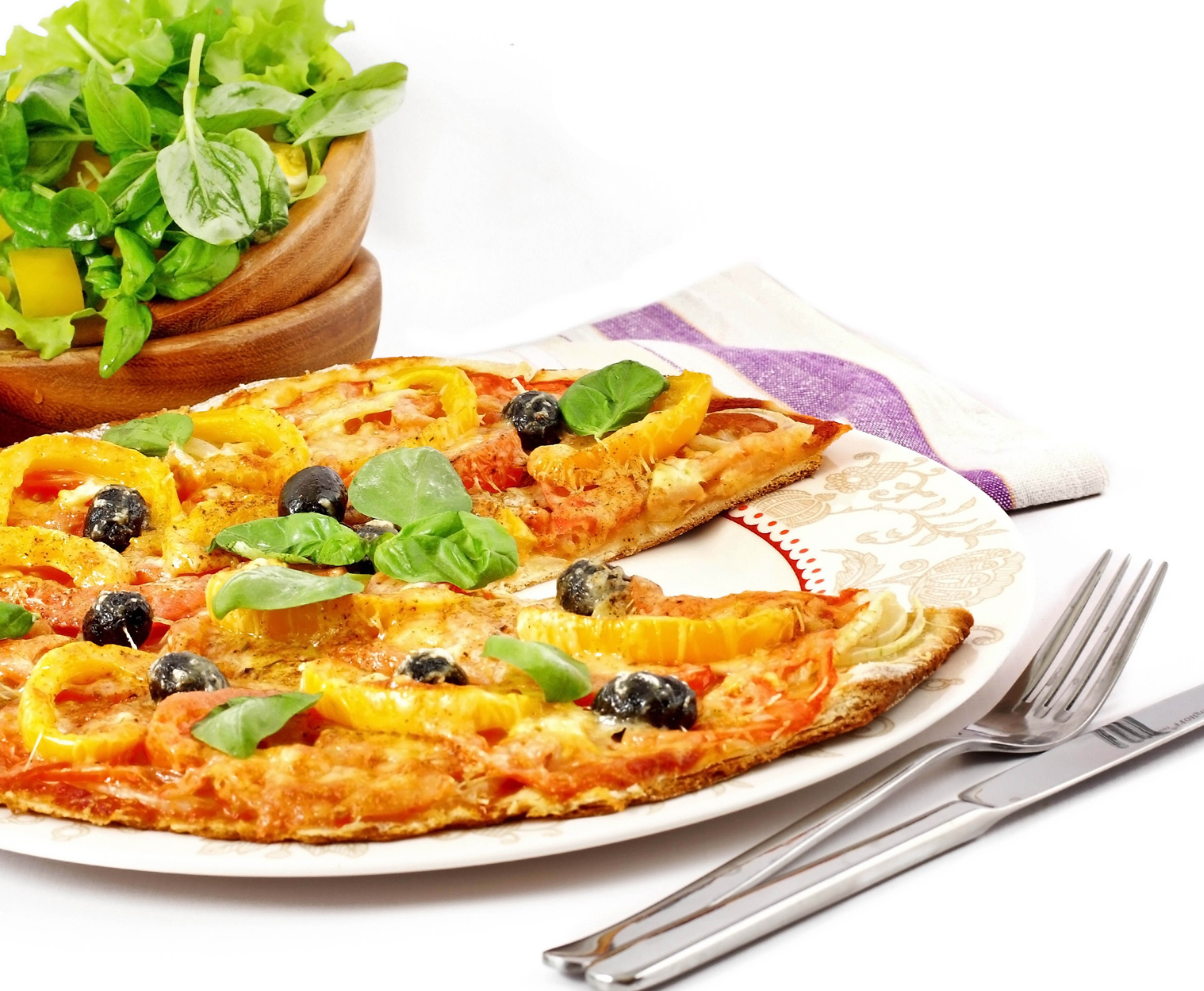 pizza with vegetables and salad