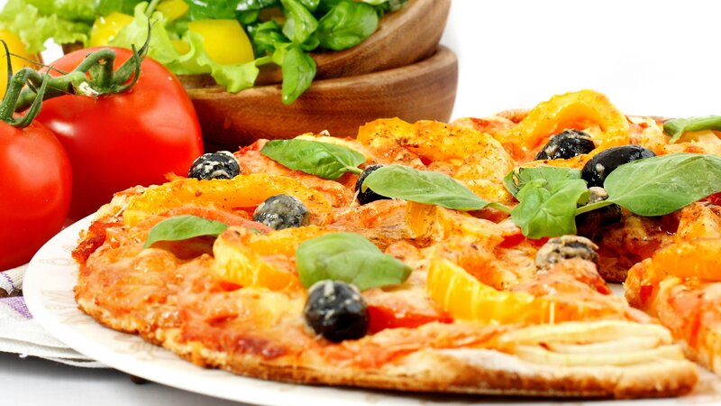 Pizza with Vegetables — Red, Fresh, Photograph