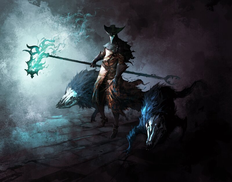 Plague Doctor with Wolves — Blue