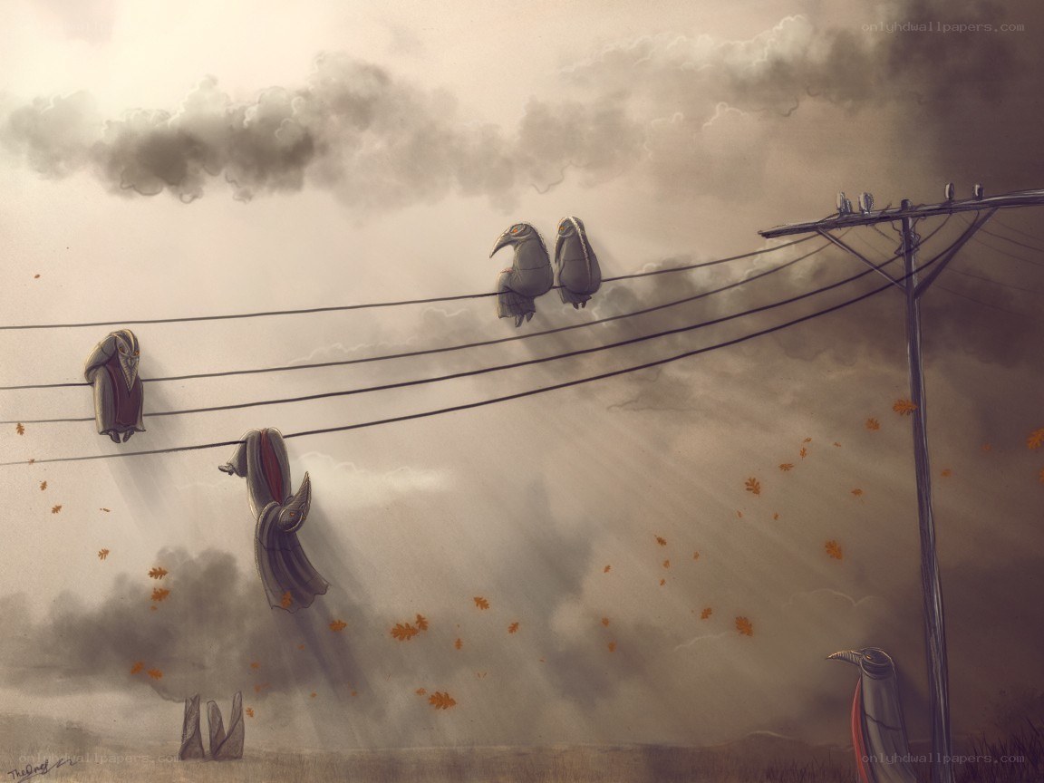 Plague doctors on power lines