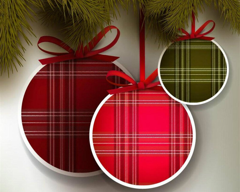 Plaid Ornaments on Pine