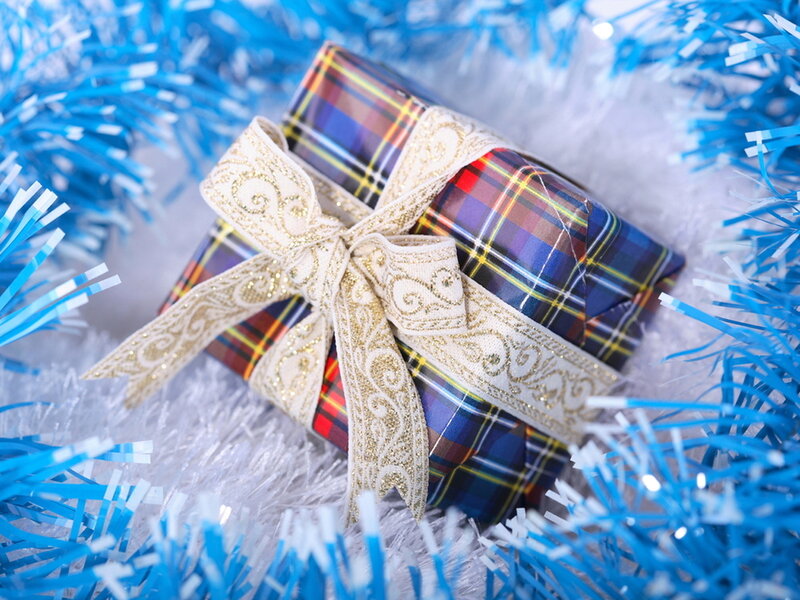 Plaid-wrapped Gift Box — Blue
