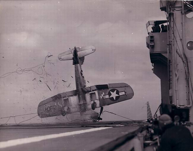 Plane crash on aircraft carrier