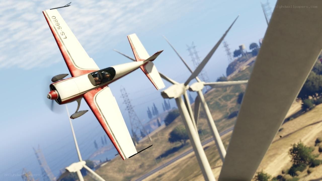 Plane flying near wind turbines