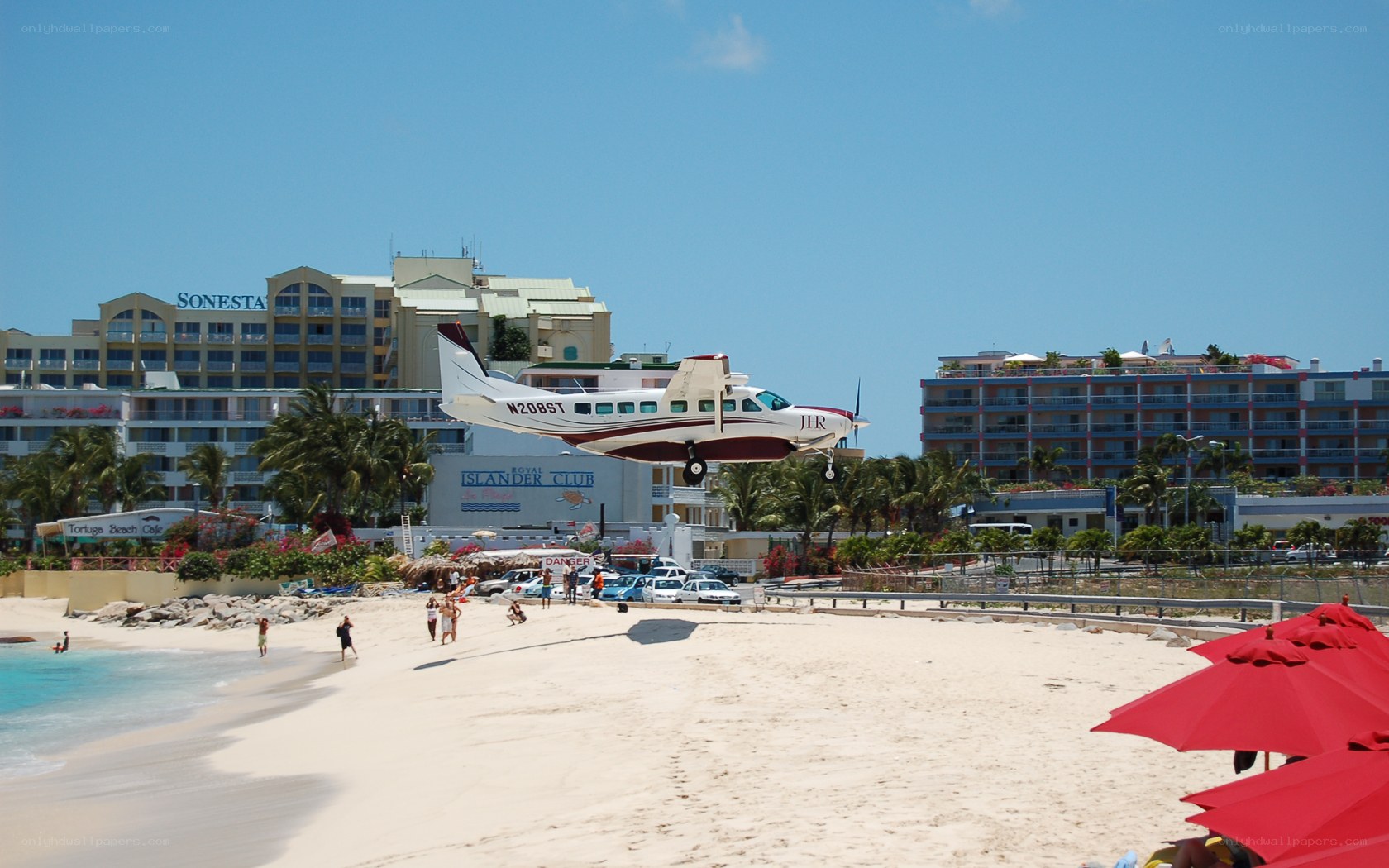 Plane landing on beach