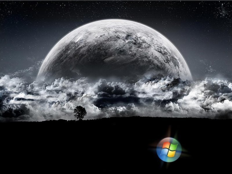 Planet Above Clouds — Black, Dramatic, Night, Digital Art, Tree, Logo
