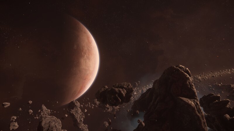 Planet and Asteroid Field — Brown