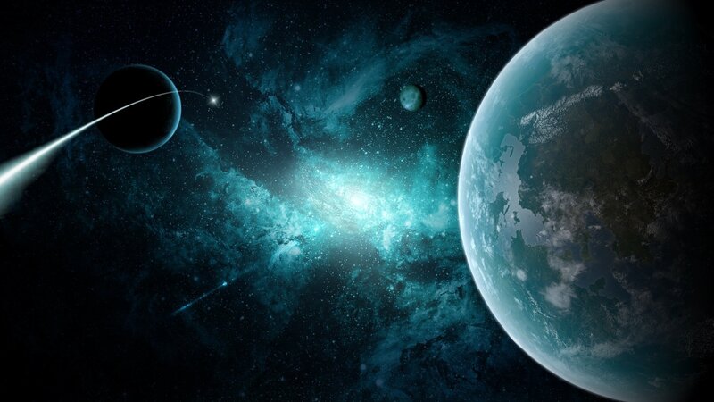 Planet and Celestial Bodies — Blue, Cosmic