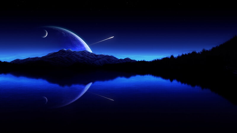 Planet and Meteor over Lake