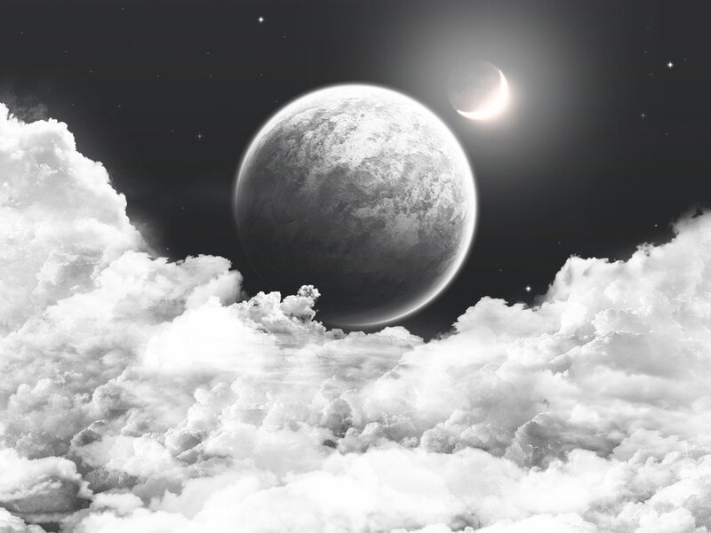Planet and Moon Above Clouds