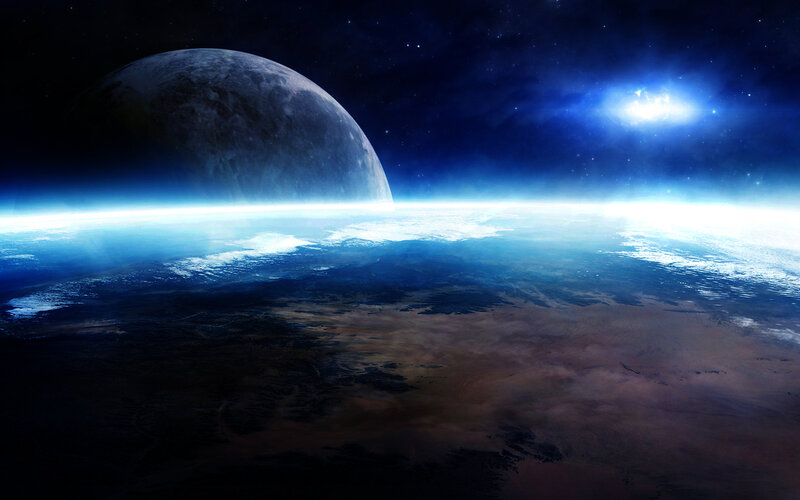 Planet and Moon from Space — Blue