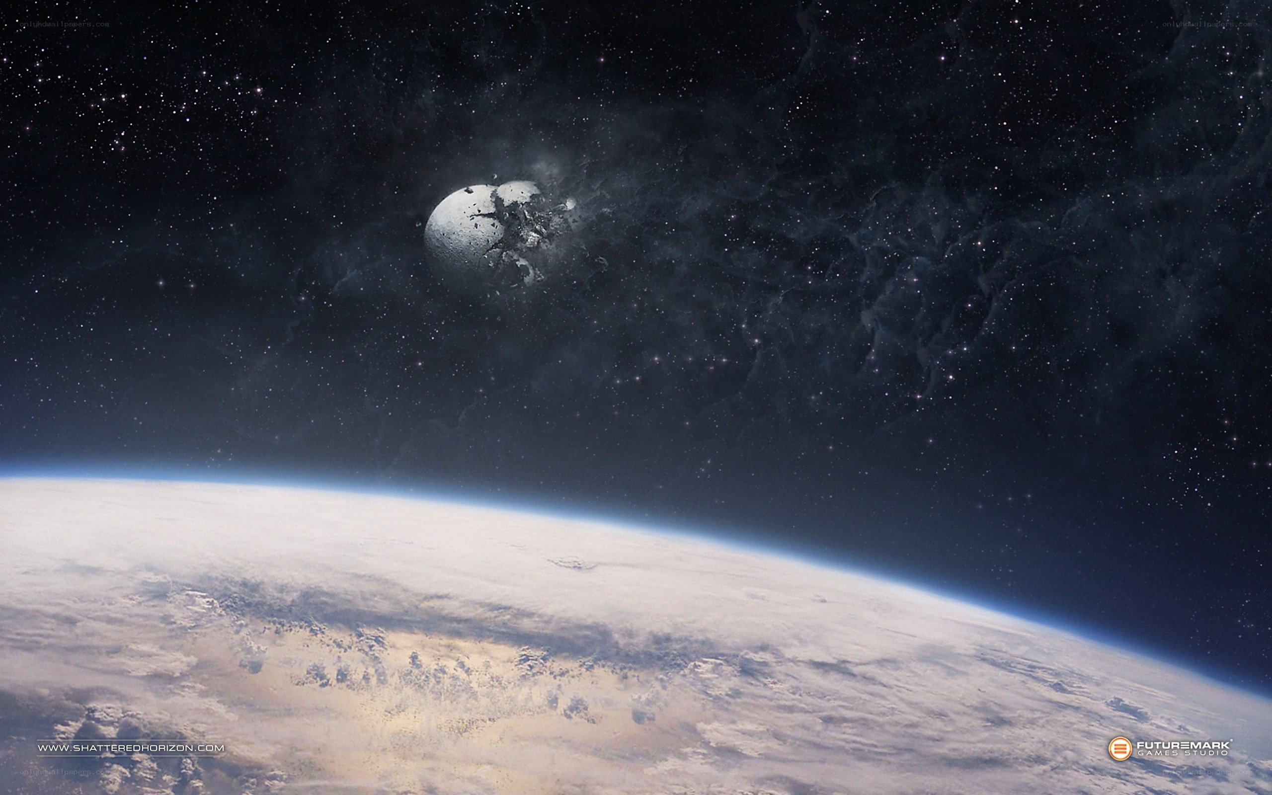 Planet and moon in space