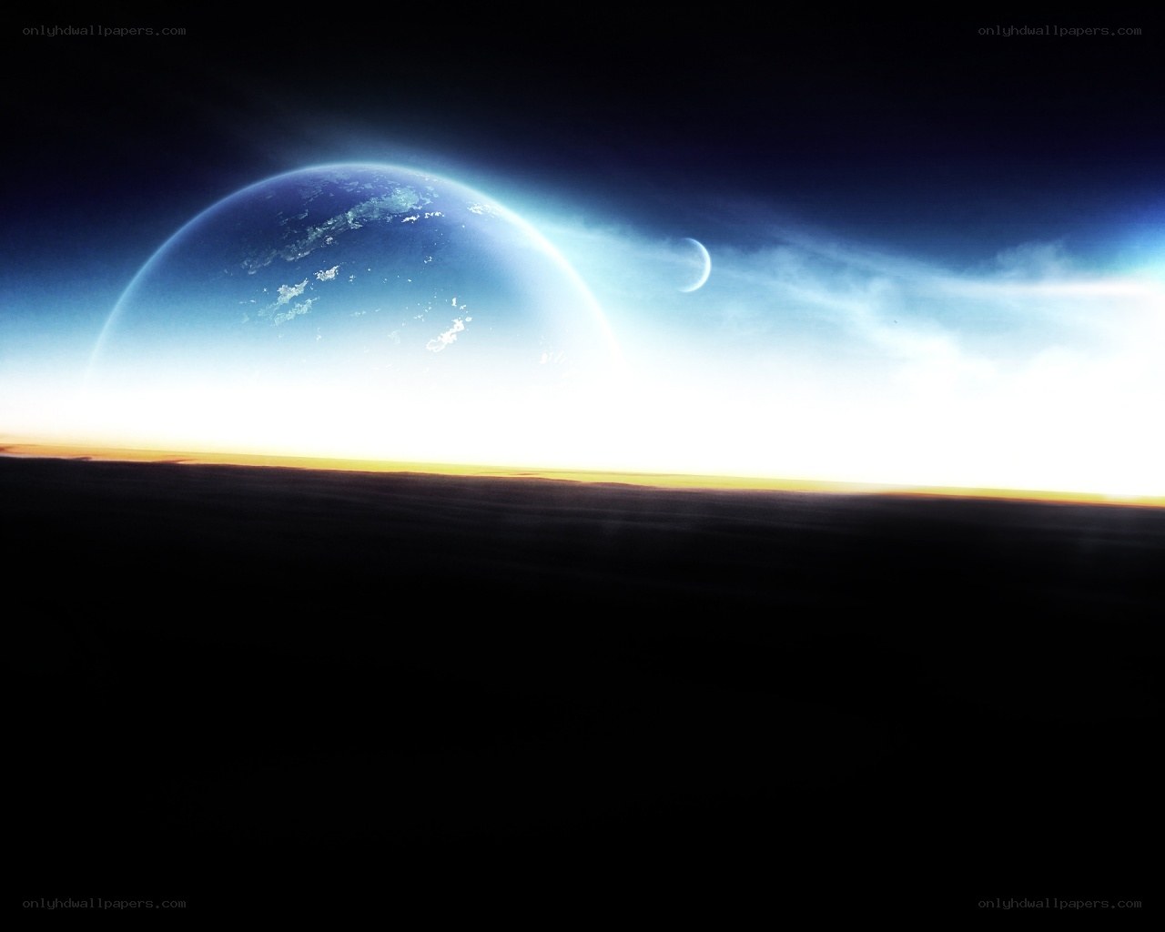 Planet and moon in space