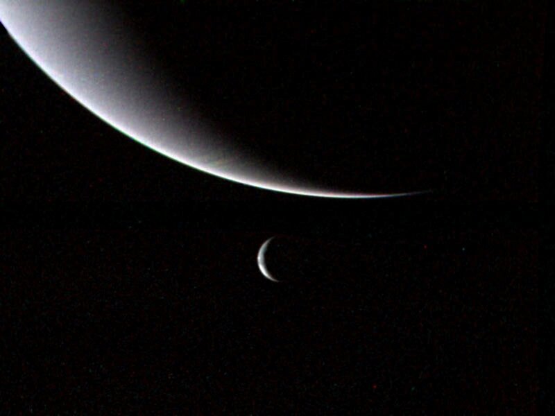 Planet and Moon in Space — Black, Dramatic, Night