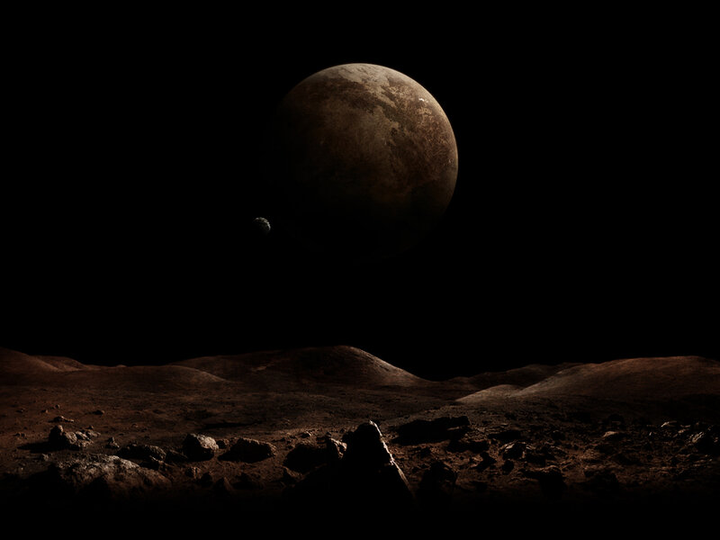 Planet and Moon in Space — Black, Dramatic