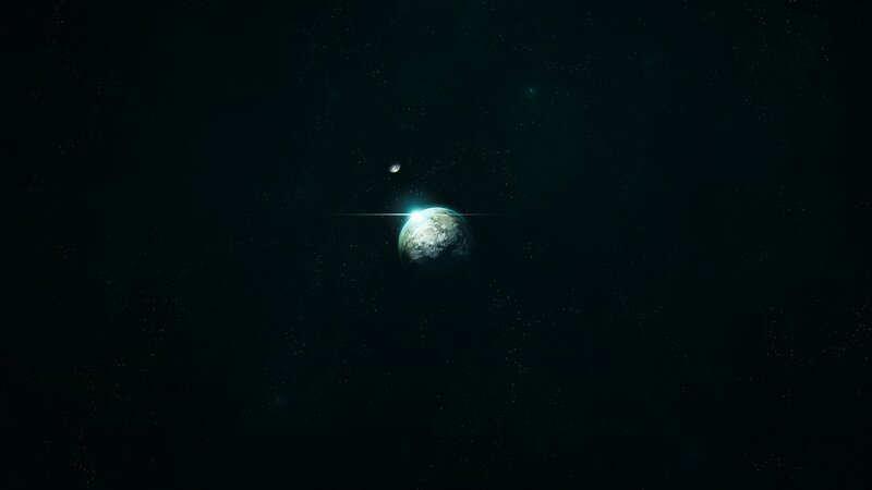 Planet and Moon in Space — Black, Serene