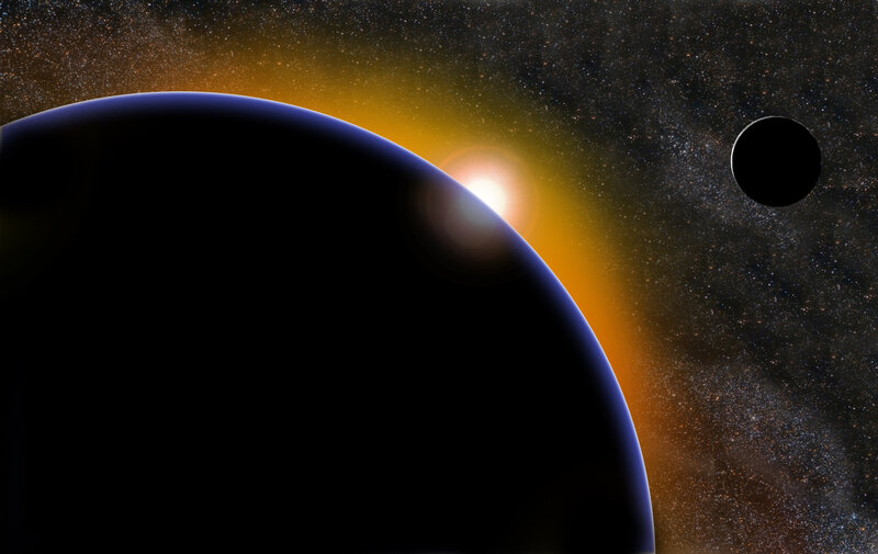 Planet and Moon in Space — Black
