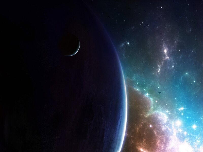 Planet and Moon in Space — Blue, Cosmic