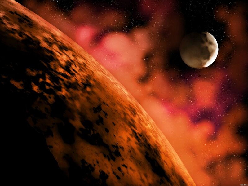 Planet and Moon in Space — Orange