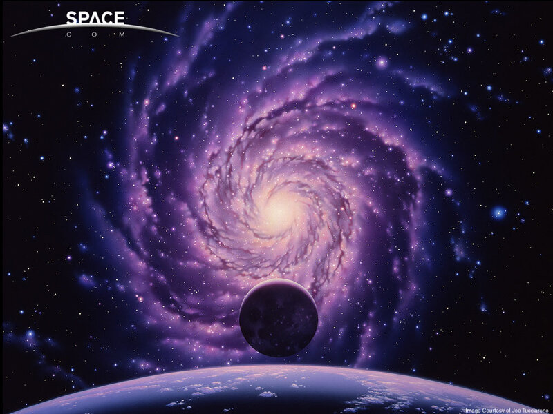 Planet and Moon in Space — Purple