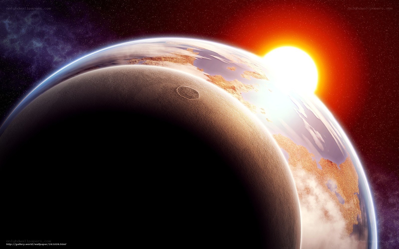 Planet and moon in space