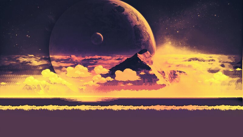 Planet and Moon over Mountain