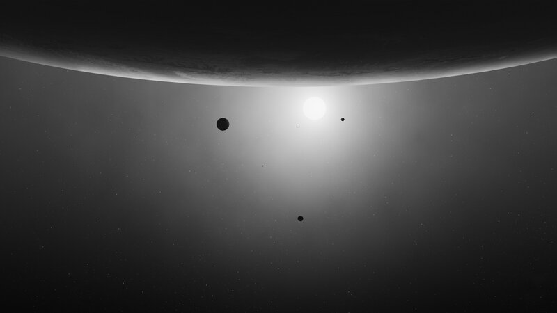 Planet and Moons in Space — Black