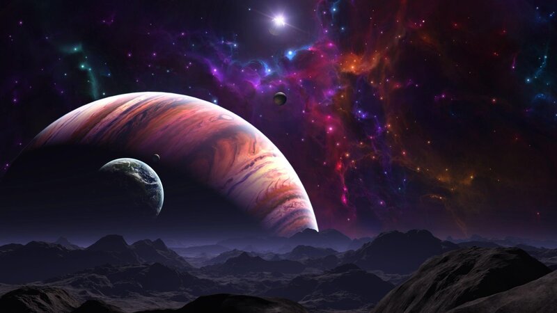 Planet and Moons in Space — Purple