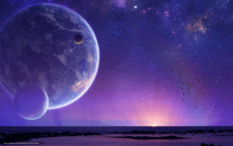 Planet and Moons over Ocean