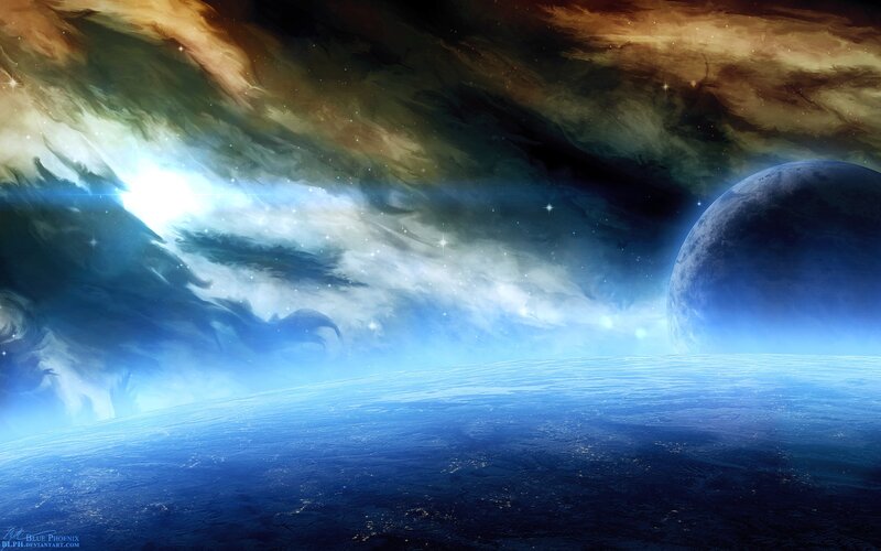 Planet and Nebula — Blue, Dramatic