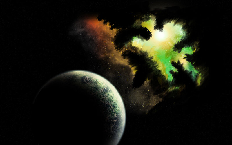 Planet and nebula in space