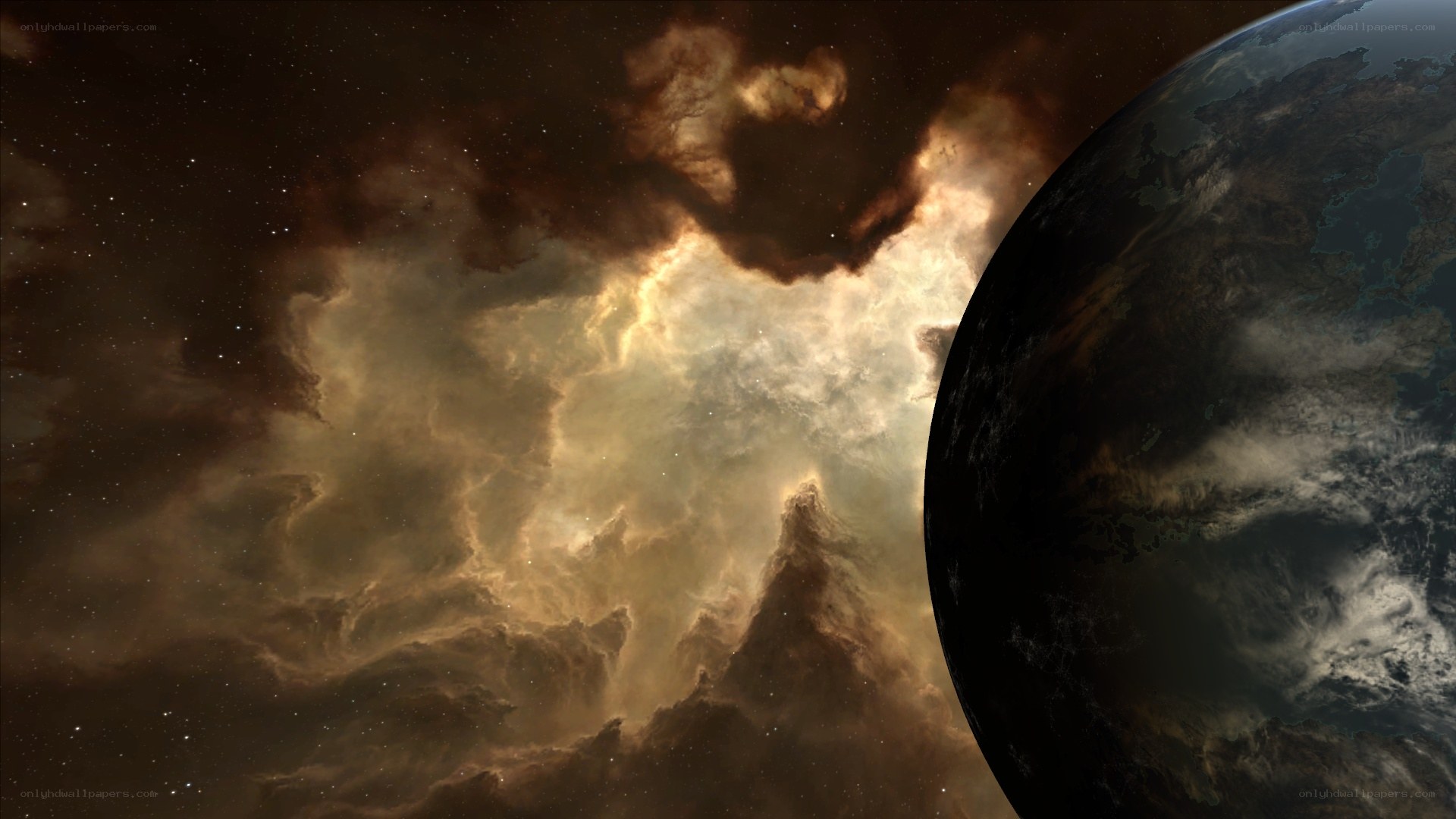 planet and nebula in space
