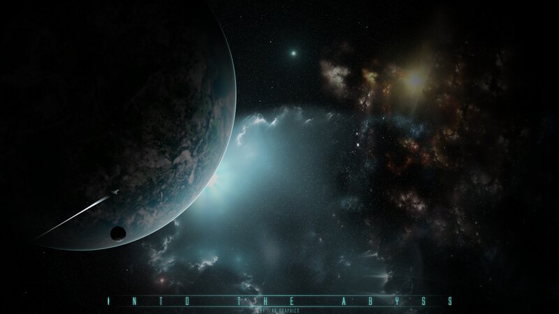 Planet and Nebula in Space — Black