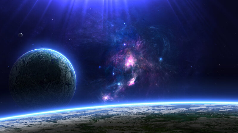 Planet and Nebula in Space — Blue, Dramatic