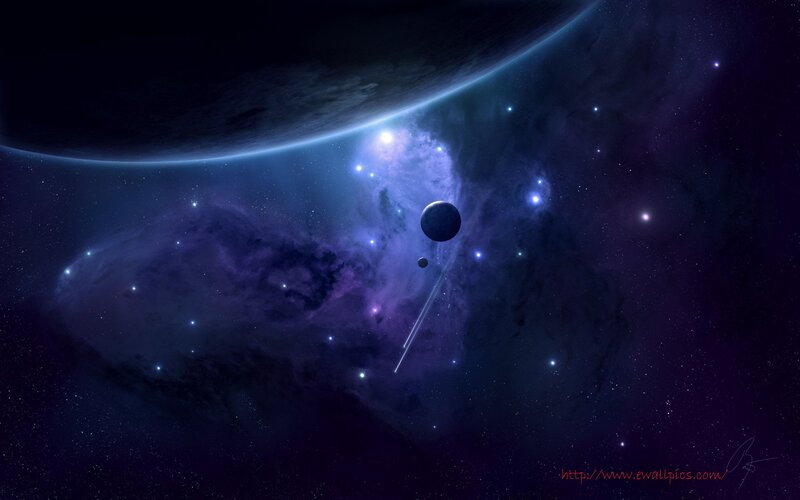 Planet and Nebula in Space — Purple, Cosmic, Night