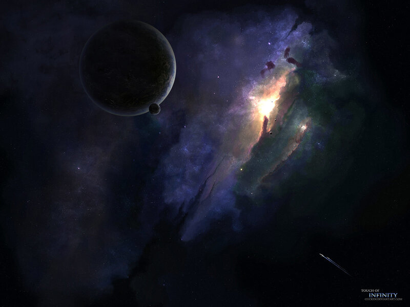 Planet and Nebula in Space — Purple, Dramatic, Night, Digital Art, Moon