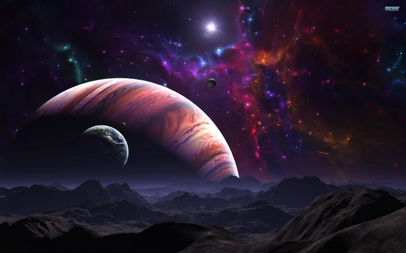 Planet and Nebula in Space — Purple, Dramatic, Night