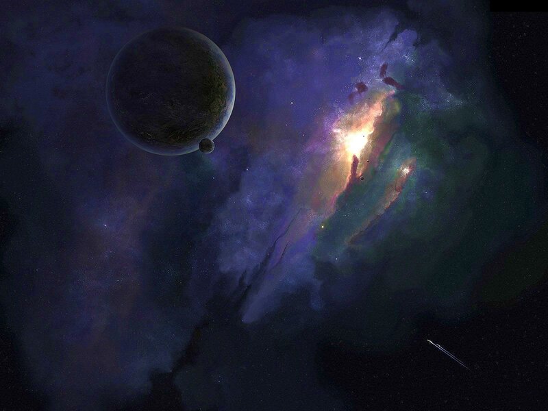 Planet and Nebula in Space — Purple